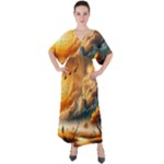 Nature Storm Painting V-Neck Boho Style Maxi Dress