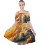 Nature Storm Painting Cut Out Shoulders Dress