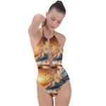 Nature Storm Painting Plunge Cut Halter Swimsuit