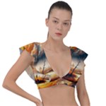 Nature Storm Painting Plunge Frill Sleeve Bikini Top