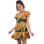 Nature Storm Painting Flutter Sleeve Wrap Dress