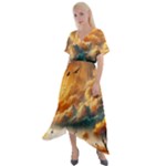 Nature Storm Painting Cross Front Sharkbite Hem Maxi Dress