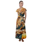 Nature Storm Painting Flutter Sleeve Maxi Dress