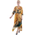 Nature Storm Painting Quarter Sleeve Wrap Front Maxi Dress
