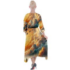 Quarter Sleeve Wrap Front Maxi Dress 