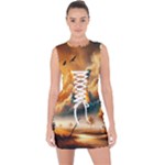 Nature Storm Painting Lace Up Front Bodycon Dress