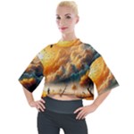 Nature Storm Painting Mock Neck T-Shirt