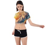 Nature Storm Painting Tie Back Short Sleeve Crop T-Shirt
