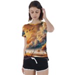 Nature Storm Painting Short Sleeve Open Back T-Shirt