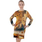Nature Storm Painting Long Sleeve Hoodie Dress
