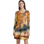 Nature Storm Painting Long Sleeve Velour Skater Dress