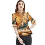 Nature Storm Painting Frill Neck Blouse