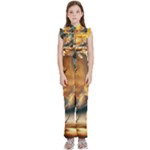 Nature Storm Painting Kids  Sleeveless Ruffle Edge Band Collar Chiffon One Piece