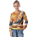 Nature Storm Painting Kids  Long Sleeve T-Shirt with Frill 
