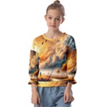 Nature Storm Painting Kids  Cuff Sleeve Top