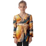 Nature Storm Painting Kids  V Neck Casual Top