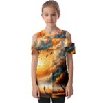 Nature Storm Painting Fold Over Open Sleeve Top