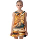 Nature Storm Painting Kids  Pilgrim Collar Ruffle Hem Dress