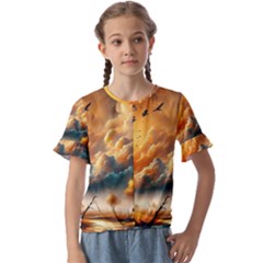 Kids  Cuff Sleeve Scrunch Bottom T-Shirt 