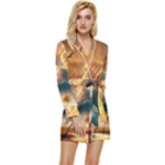 Nature Storm Painting Long Sleeve Satin Robe