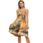 Nature Storm Painting Sleeveless Tie Front Chiffon Dress