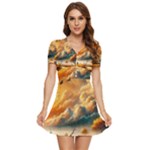 Nature Storm Painting V-Neck High Waist Chiffon Mini Dress