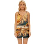 Nature Storm Painting V-Neck Satin Pajamas Set