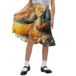 Nature Storm Painting Kids  Ruffle Flared Wrap Midi Skirt