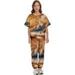 Nature Storm Painting Kids  T-Shirt and Pants Sports Set