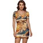 Nature Storm Painting Low Cut Cap Sleeve Mini Dress