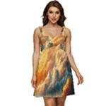 Nature Storm Painting Ruffle Strap Babydoll Chiffon Dress