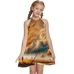 Kids  Halter Collar Waist Tie Chiffon Dress 