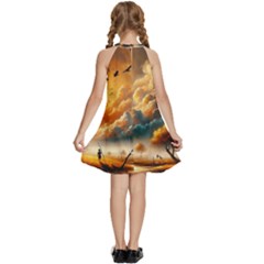 Kids  Halter Collar Waist Tie Chiffon Dress 