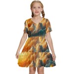 Nature Storm Painting Kids  Short Sleeve Tiered Mini Dress