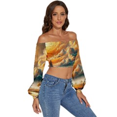 Long Sleeve Crinkled Weave Crop Top 