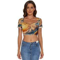 Short Sleeve Square Neckline Crop Top  