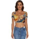 Nature Storm Painting Short Sleeve Square Neckline Crop Top 