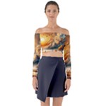 Nature Storm Painting Long Sleeve Off Shoulder Crop Top