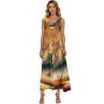 Nature Storm Painting V-Neck Sleeveless Wide Leg Pants Overalls