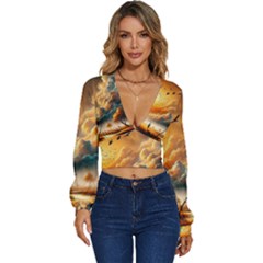 Long Sleeve Deep-V Velour Top 