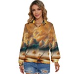 Nature Storm Painting Women s Long Sleeve Button Up Shirt