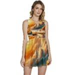 Nature Storm Painting Sleeveless High Waist Mini Dress