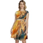 Nature Storm Painting Cap Sleeve High Waist Dress