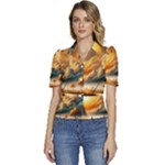 Nature Storm Painting Puffed Short Sleeve Button Up Jacket