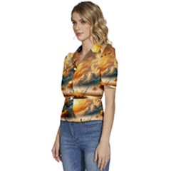 Puffed Short Sleeve Button Up Jacket 
