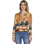 Nature Storm Painting Women s Long Sleeve Revers Collar Cropped Jacket