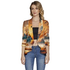 Women s 3/4 Sleeve Ruffle Edge Open Front Jacket 