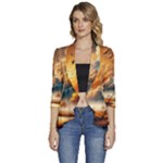 Nature Storm Painting Women s 3/4 Sleeve Ruffle Edge Open Front Jacket