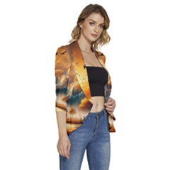Women s 3/4 Sleeve Ruffle Edge Open Front Jacket 