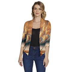 Women s Draped Front 3/4 Sleeve Shawl Collar Jacket 
